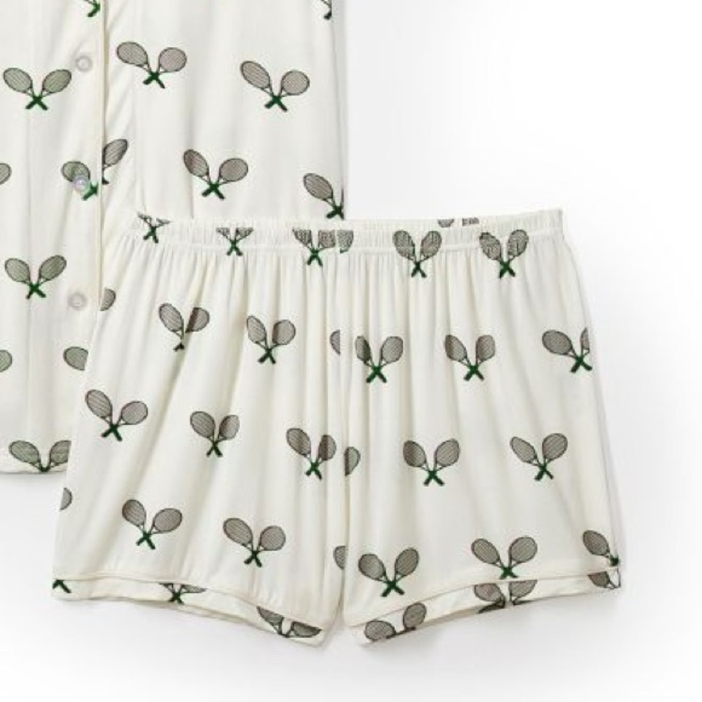 Mark & Graham Toss Designs pink & green pajama shorts- Tennis Print- shorts only - Picture 3 of 3